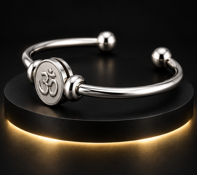 TIMELINE bangle Om three-quarter view